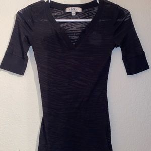 LEI Black Sheer Tigerstripe Top with Half Sleeves size Small